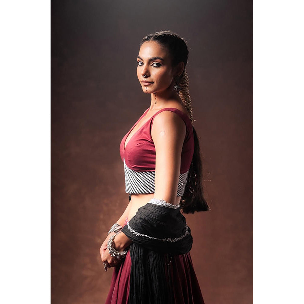 Taraasi Man Mohini Maroon Double Layered Mulmul Cotton Kalidar Ghaghara Skirt