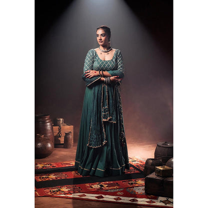 Taraasi Mandakini Green Mulmul Cotton Kalidar Ghaghara Skirt