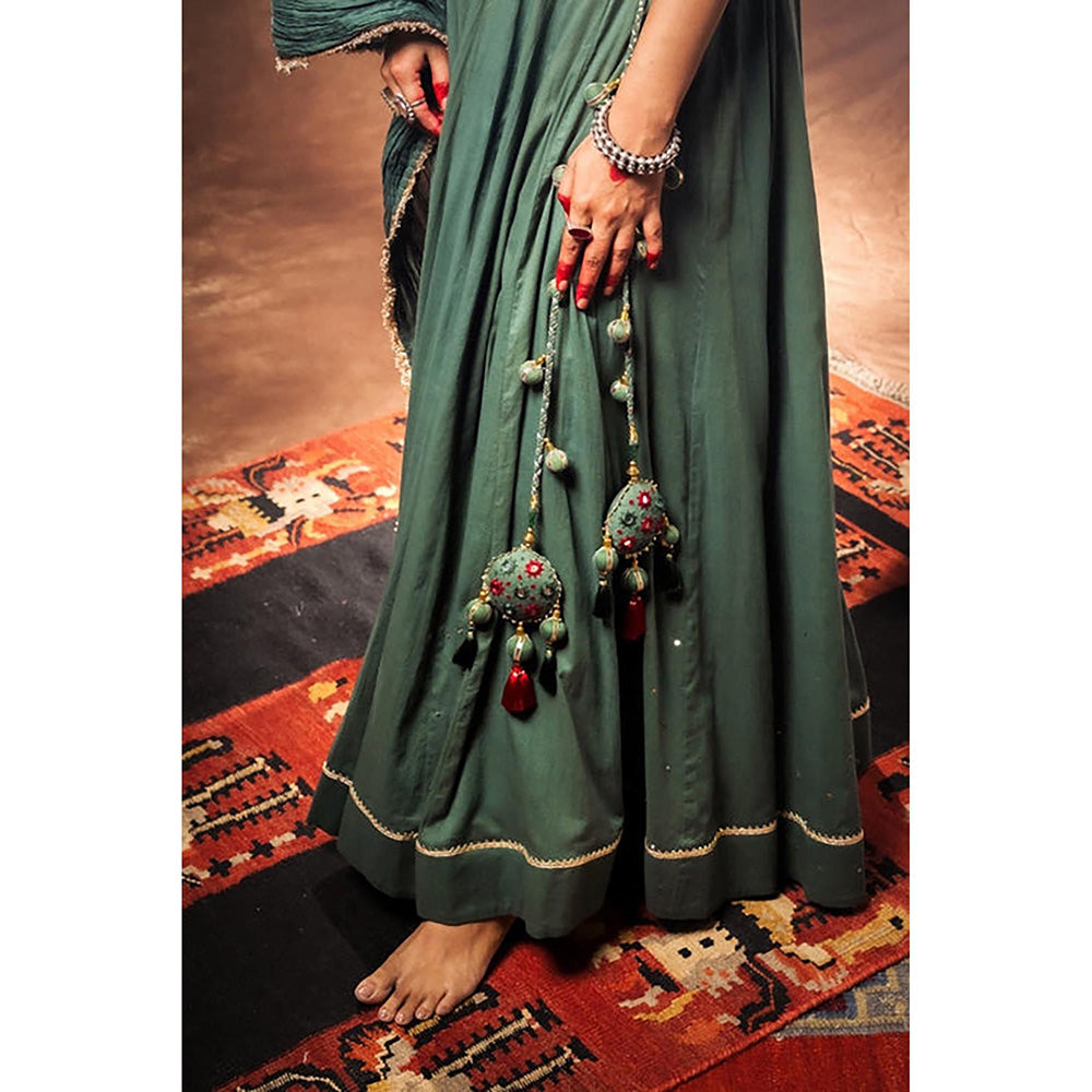 Taraasi Mandakini Green Mulmul Cotton Kalidar Ghaghara Skirt