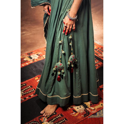 Taraasi Mandakini Green Mulmul Cotton Kalidar Ghaghara Skirt