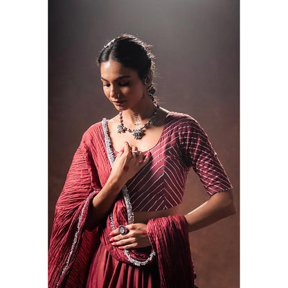 Taraasi Manjulika Maroon Mulmul Cotton Kalidar Ghaghara Skirt