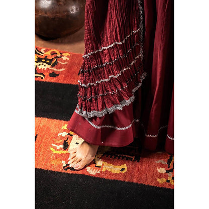 Taraasi Manjulika Maroon Mulmul Cotton Kalidar Ghaghara Skirt