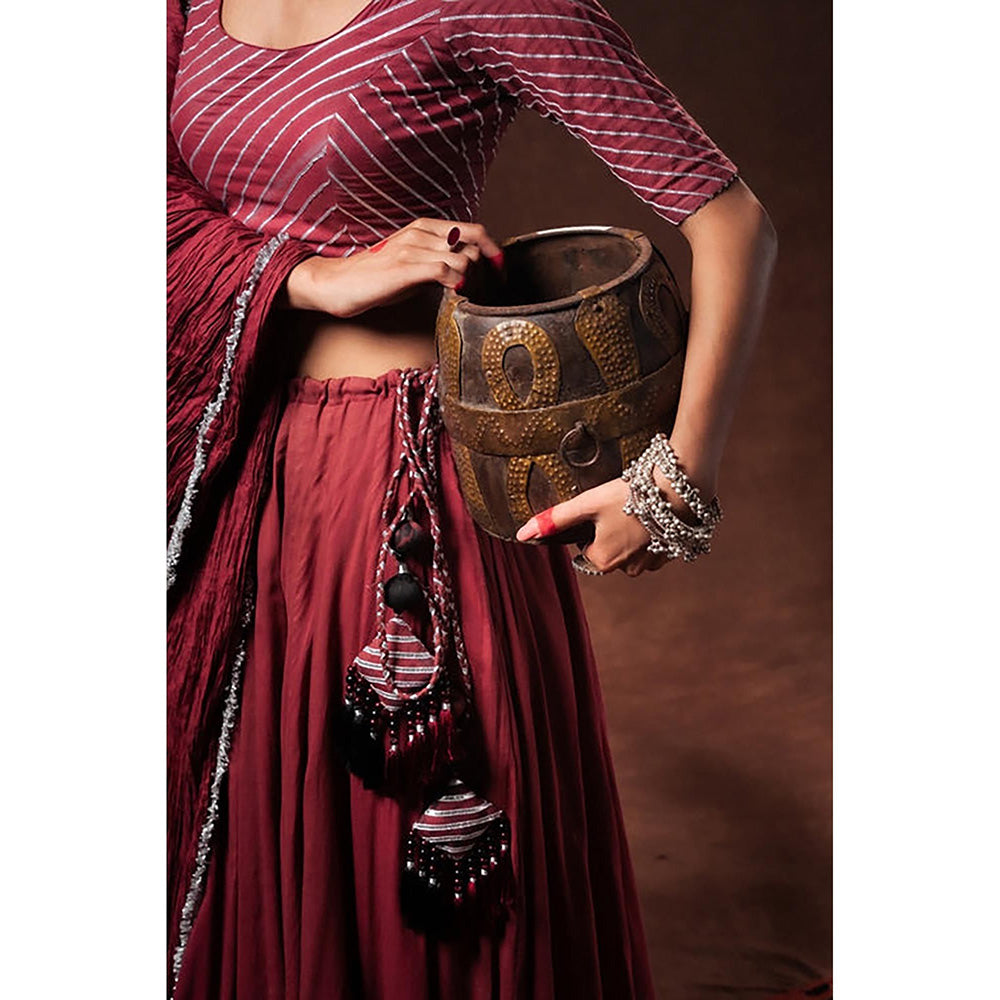 Taraasi Manjulika Maroon Mulmul Cotton Kalidar Ghaghara Skirt