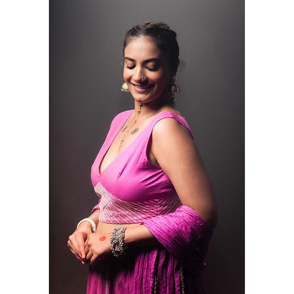 Taraasi Yamini Purple Mulmul Cotton Kalidar Ghaghara Skirt