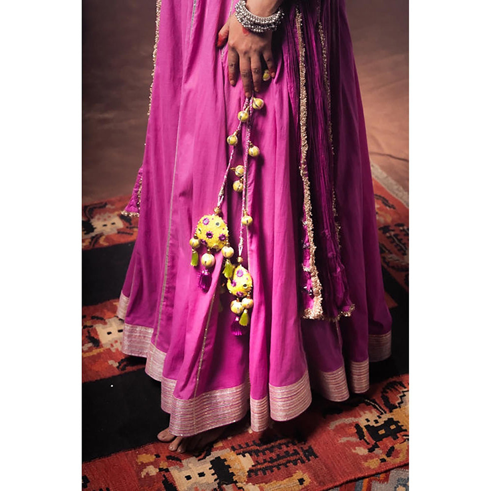 Taraasi Yamini Purple Mulmul Cotton Kalidar Ghaghara Skirt