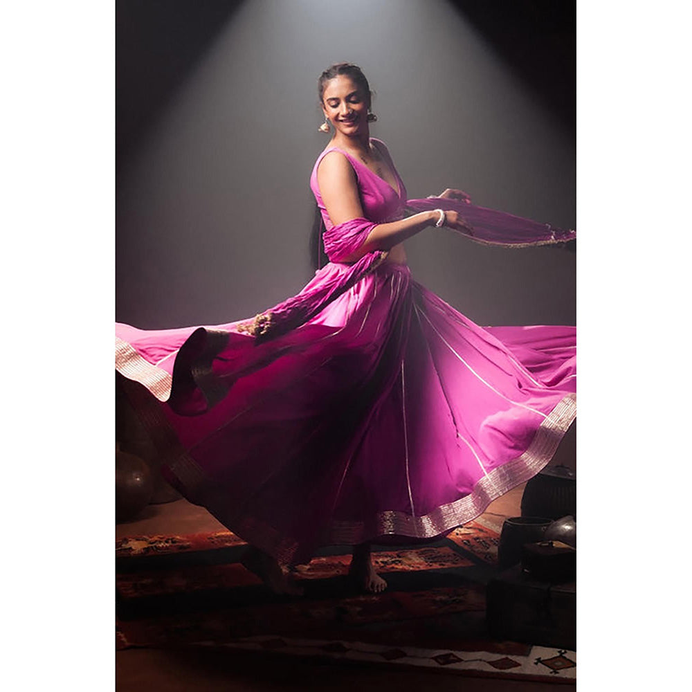 Taraasi Yamini Purple Mulmul Cotton Kalidar Ghaghara Skirt