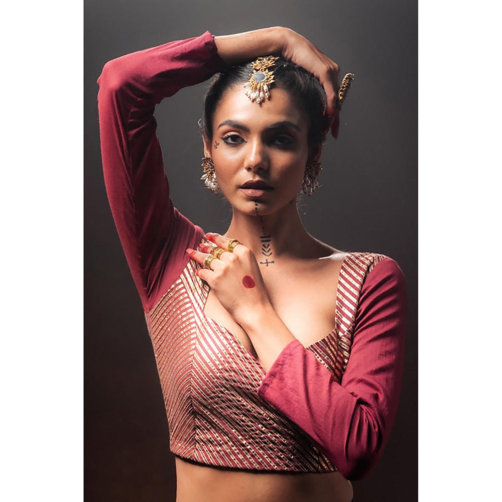 Taraasi Komolika Maroon Mulmul Cotton Kalidar Ghaghara Skirt