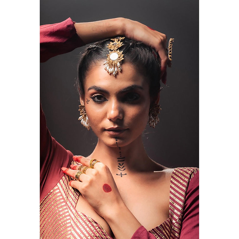 Taraasi Komolika Maroon Mulmul Cotton Kalidar Ghaghara Skirt