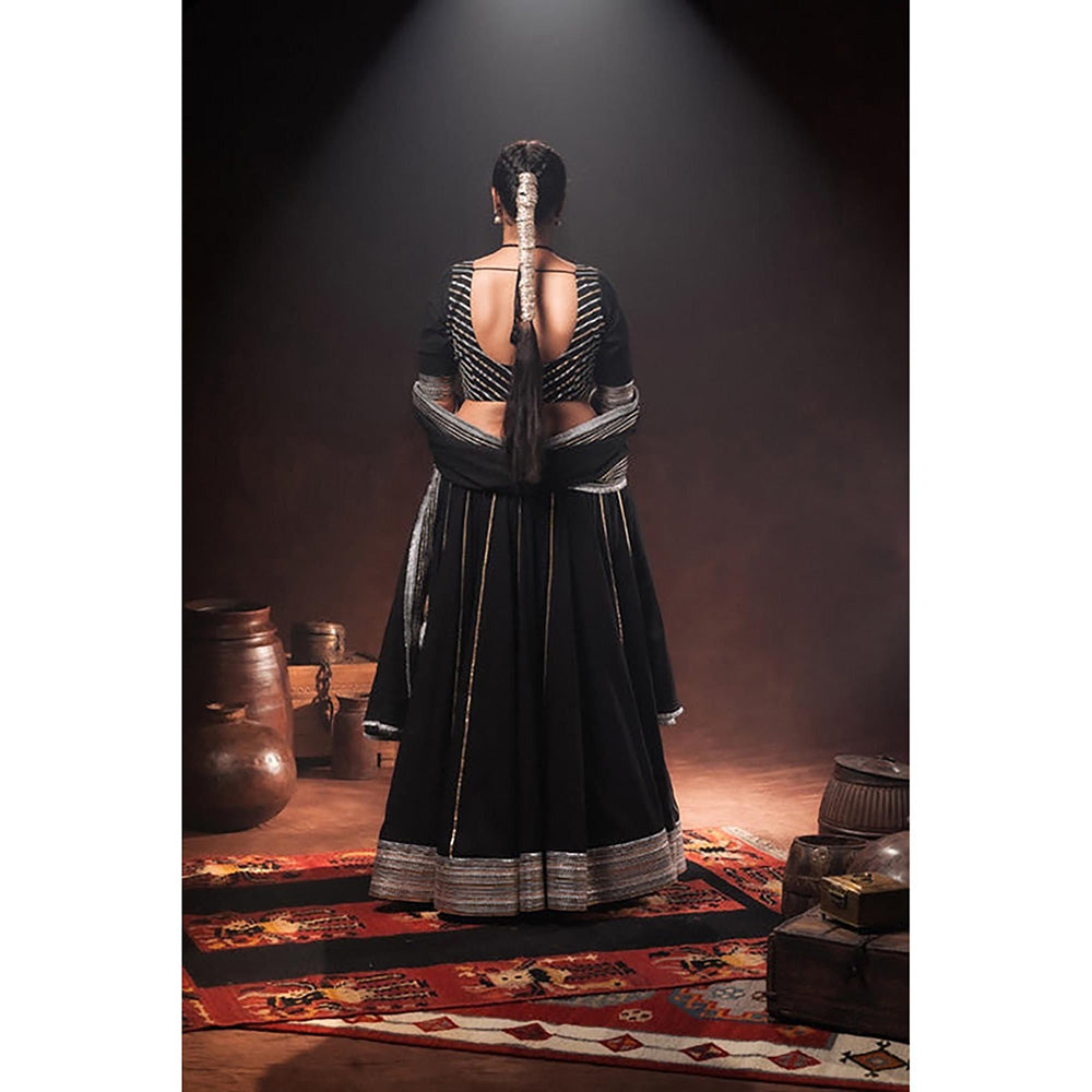 Taraasi Zohra Black Mulmul Cotton Kalidar Ghaghara Skirt