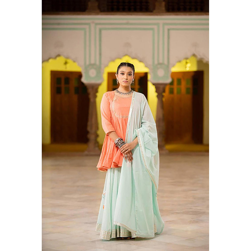 Taraasi BOOND' Coral Mulmul Cotton Kalidar Kurta