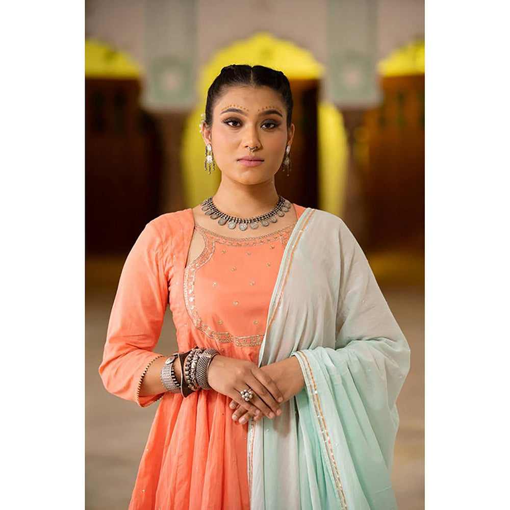 Taraasi BOOND' Coral Mulmul Cotton Kalidar Kurta