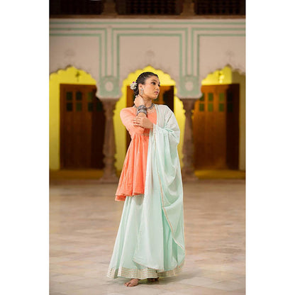 Taraasi BOOND' Coral Mulmul Cotton Kalidar Kurta