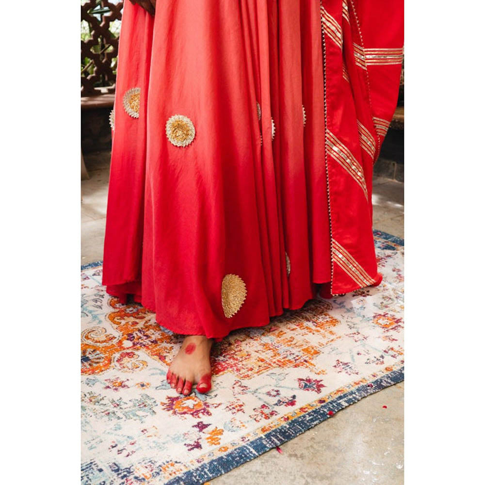 Taraasi Jaan-E-Bahar' Orange and Ombre Mulmul Cotton Anarkali