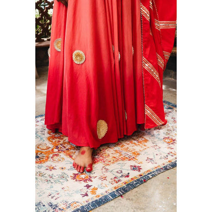 Taraasi Jaan-E-Bahar' Orange and Ombre Mulmul Cotton Anarkali