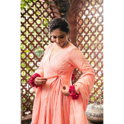 Taraasi Sahiba' Peach Mulmul Cotton Anarkali