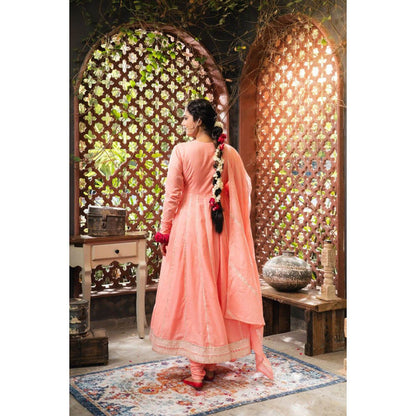 Taraasi Sahiba' Peach Mulmul Cotton Anarkali
