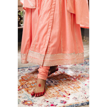 Taraasi Sahiba' Peach Mulmul Cotton Anarkali
