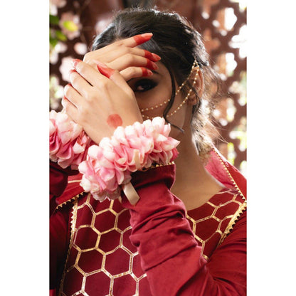 Taraasi Gulabjal' Maroon Mulmul Cotton Anarkali