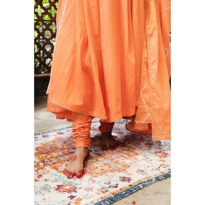 Taraasi Kesari' Orange Mulmul Cotton Anarkali