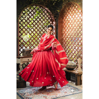 Taraasi Dilruba' Pink and Maroon Ombre Mulmul Cotton Anarkali