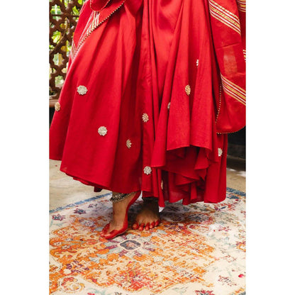 Taraasi Dilruba' Pink and Maroon Ombre Mulmul Cotton Anarkali