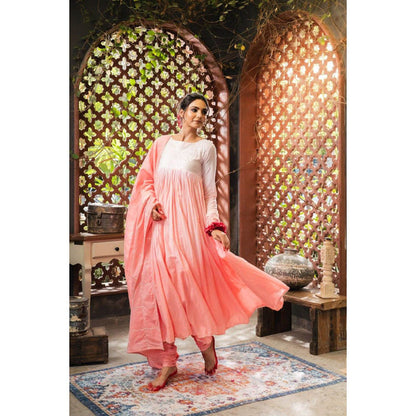 Taraasi Sharbat' Blush Pink and Ombre Mulmul Cotton Anarkali