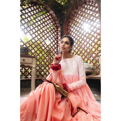 Taraasi Sharbat' Blush Pink and Ombre Mulmul Cotton Anarkali