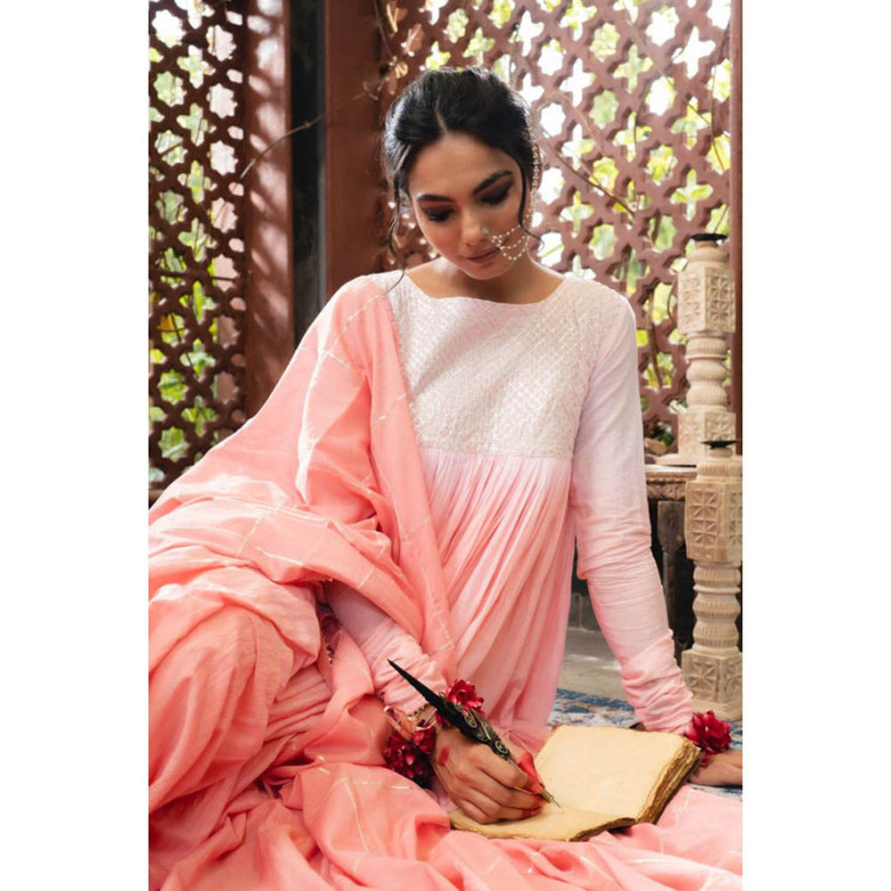 Taraasi Sharbat' Blush Pink and Ombre Mulmul Cotton Anarkali