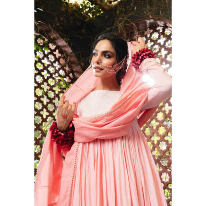 Taraasi Sharbat' Blush Pink and Ombre Mulmul Cotton Anarkali