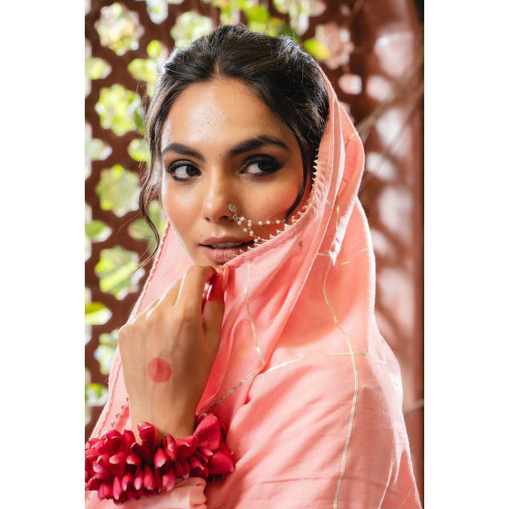 Taraasi Sharbat' Blush Pink and Ombre Mulmul Cotton Anarkali