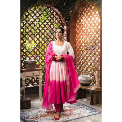 Taraasi Rooh-Afza' Pink and Ombre Mulmul Cotton Anarkali