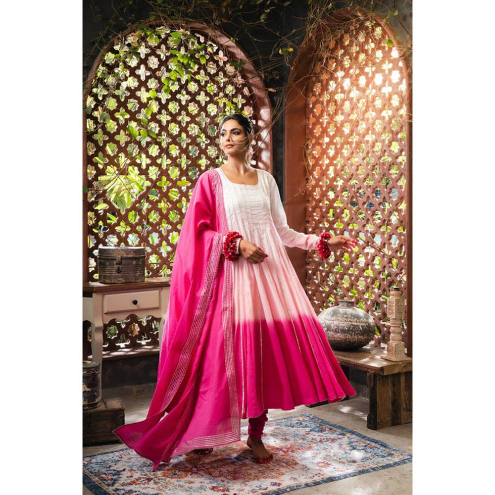 Taraasi Rooh-Afza' Pink and Ombre Mulmul Cotton Anarkali