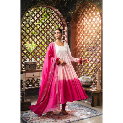 Taraasi Rooh-Afza' Pink and Ombre Mulmul Cotton Anarkali
