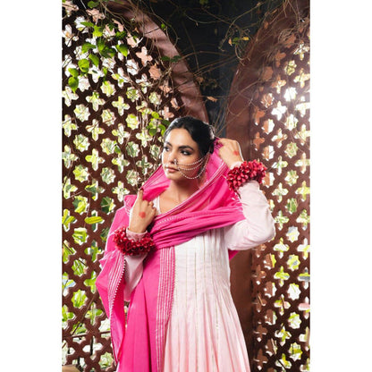 Taraasi Rooh-Afza' Pink and Ombre Mulmul Cotton Anarkali
