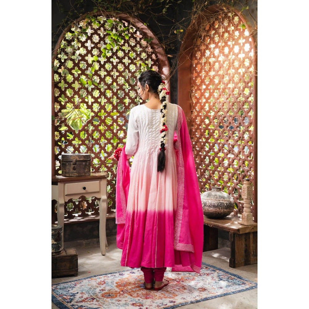Taraasi Rooh-Afza' Pink and Ombre Mulmul Cotton Anarkali