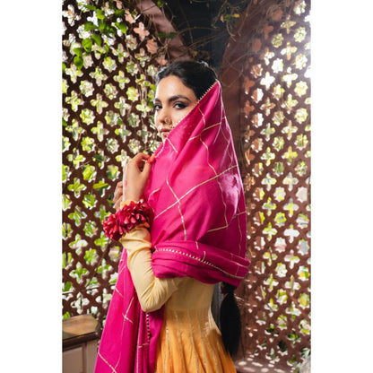 Taraasi Seher' Yellow and Pink Ombre Mulmul Cotton Anarkali