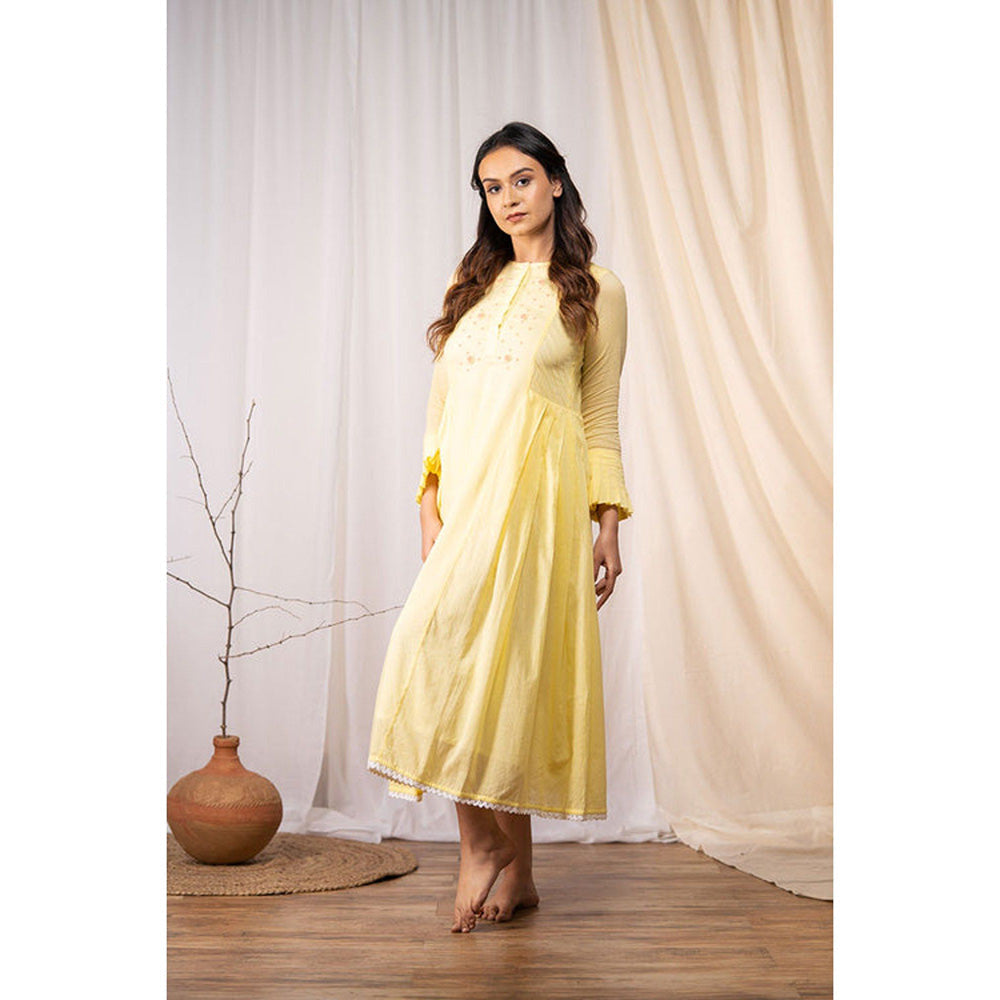 Taraasi Eternal Sunshine' Pastel Yellow Mulmul Cotton Dress