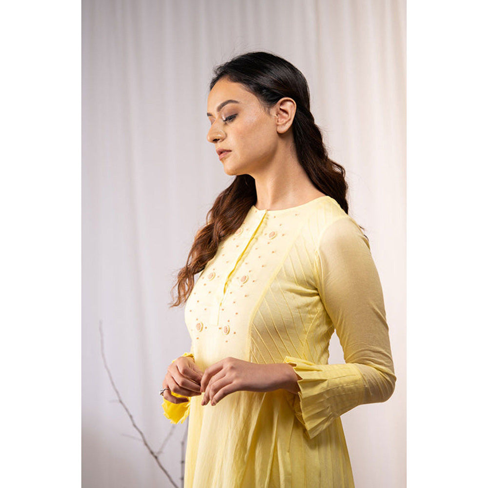 Taraasi Eternal Sunshine' Pastel Yellow Mulmul Cotton Dress