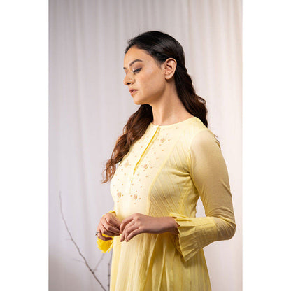 Taraasi Eternal Sunshine' Pastel Yellow Mulmul Cotton Dress