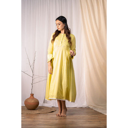 Taraasi Eternal Sunshine' Olive Yellow Mulmul Cotton Dress
