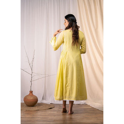 Taraasi Eternal Sunshine' Olive Yellow Mulmul Cotton Dress
