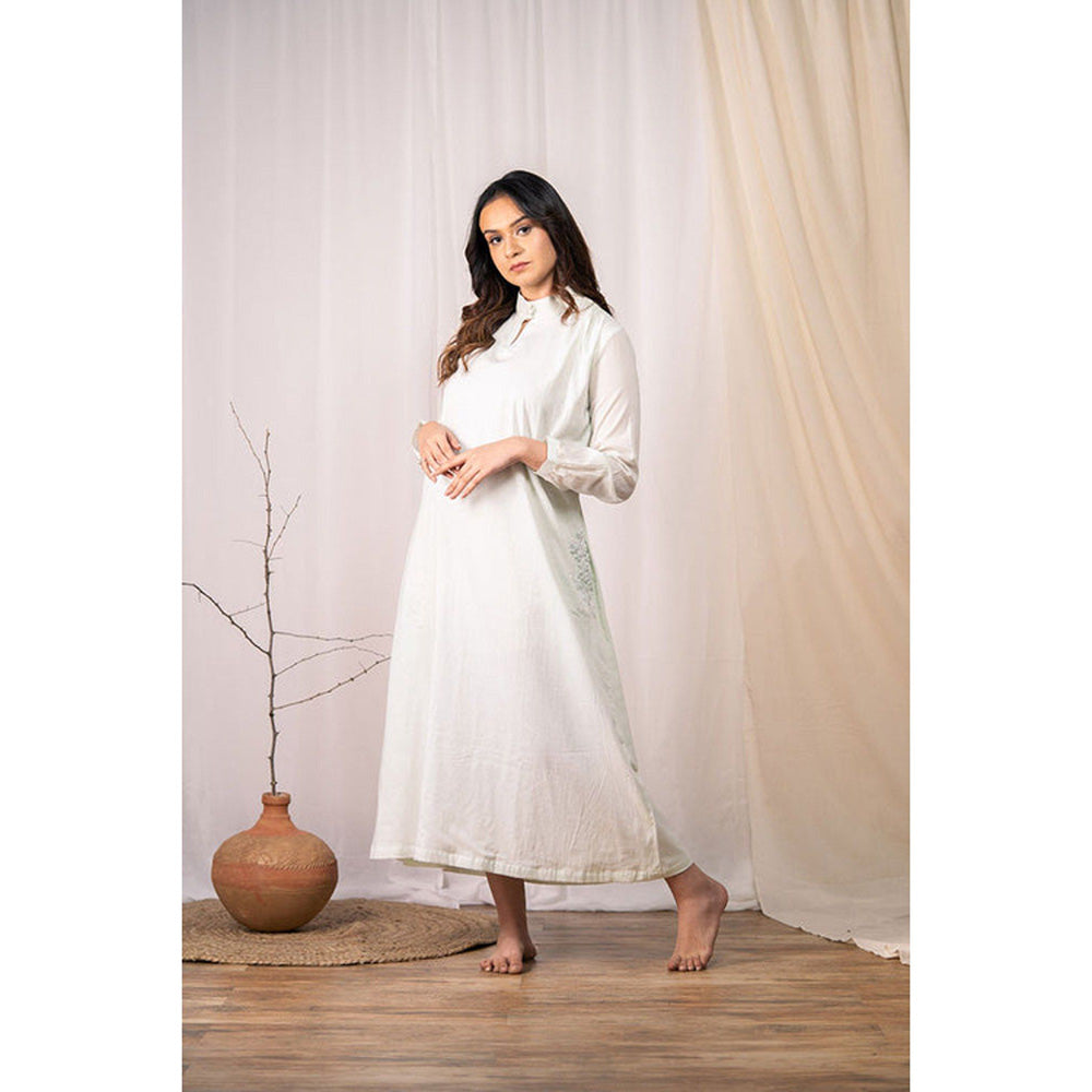 Taraasi Shy Blooms' Pastel White Mulmul Cotton Dress