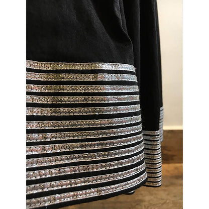 Taraasi Chandni Raat' Black Mulmul Cotton Kalidar Ghaghara Skirt