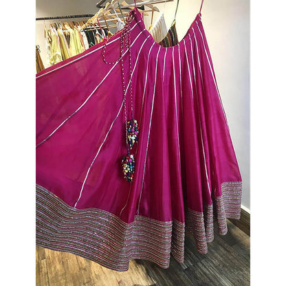 Taraasi Jhilmil' Rani Pink Handloom Chanderi Silk Kalidar Ghaghara Skirt