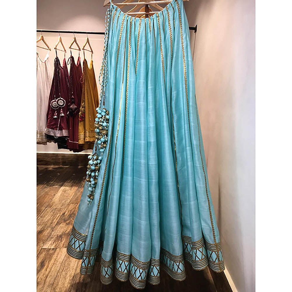 Taraasi Shabnam-E-Neel' Blue Handloom Chanderi Silk Kalidar Ghaghara Skirt