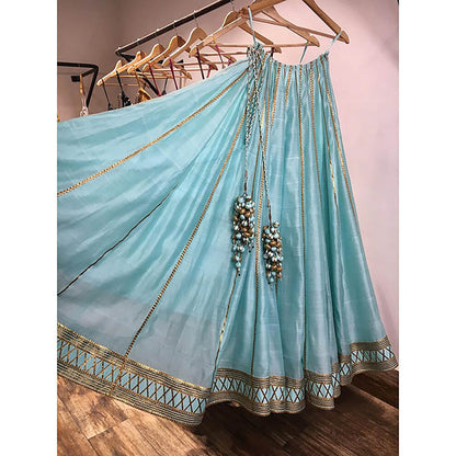 Taraasi Shabnam-E-Neel' Blue Handloom Chanderi Silk Kalidar Ghaghara Skirt