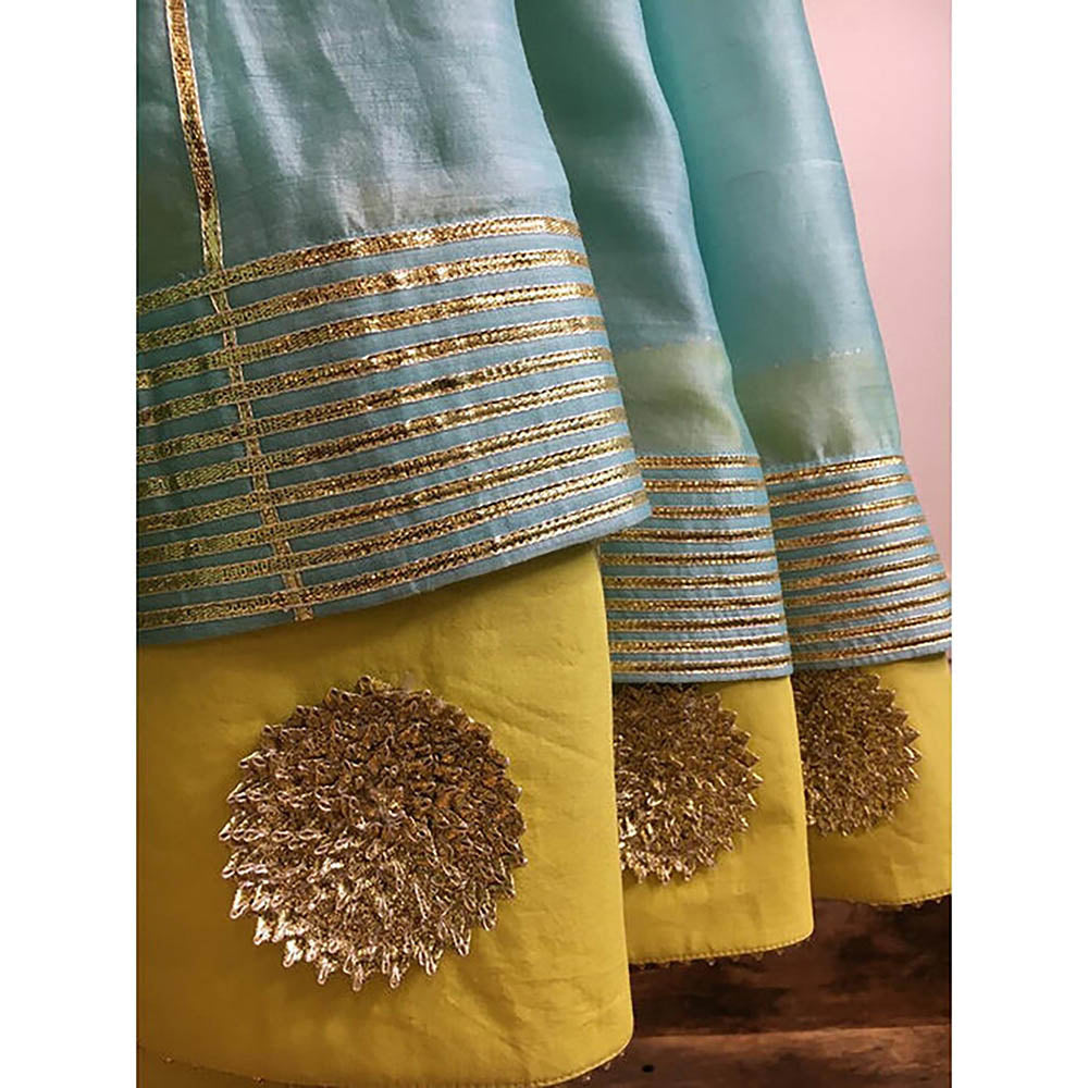 Taraasi Rang-E-Haya' Blue Handloom Chanderi Silk Kalidar Ghaghara Skirt
