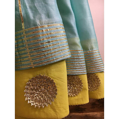 Taraasi Rang-E-Haya' Blue Handloom Chanderi Silk Kalidar Ghaghara Skirt