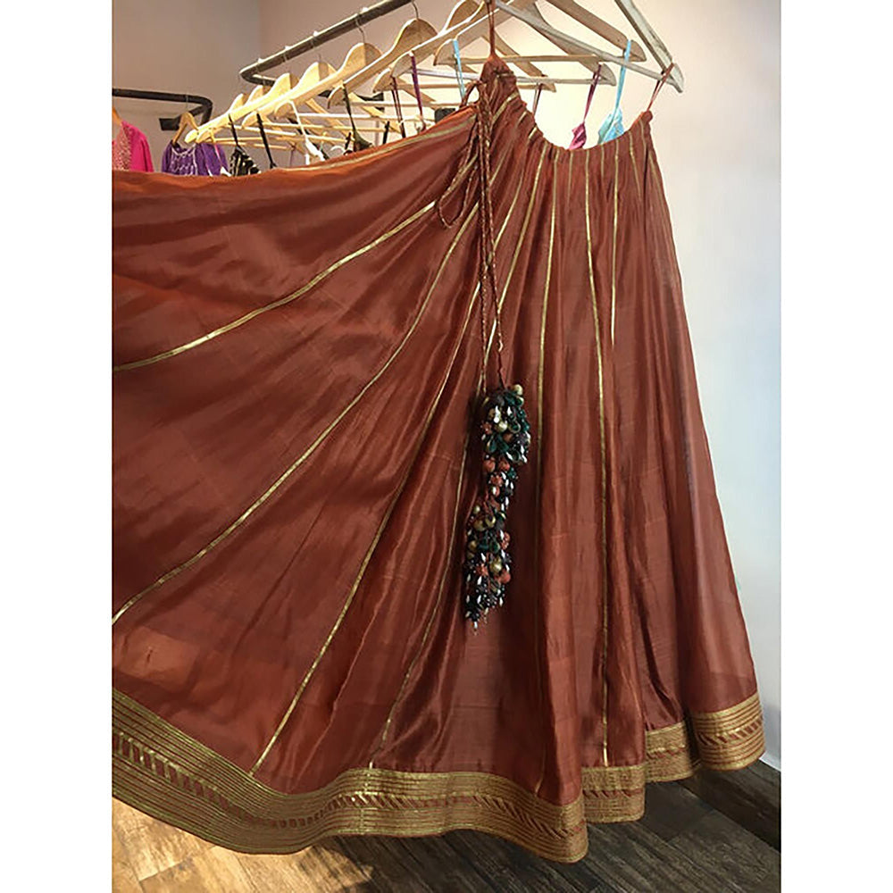 Taraasi Mahira' Rust Handloom Chanderi Silk Kalidar Ghaghara Skirt