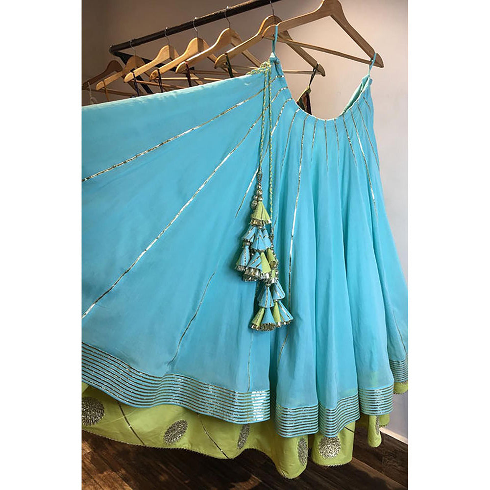 Taraasi Hayat' Blue Mulmul Cotton Kalidar Ghaghara Skirt